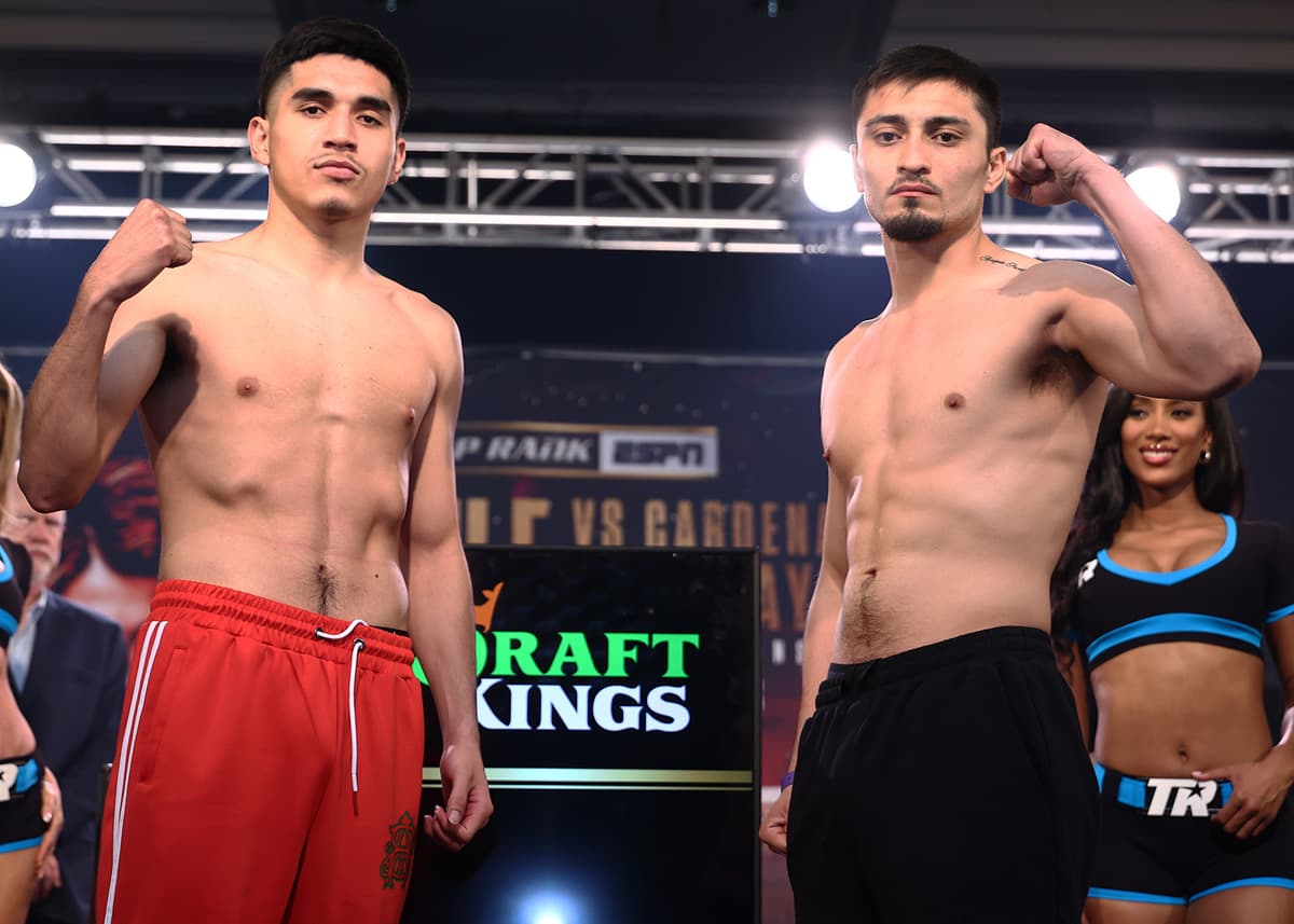 Art Barrera Jr and Juan Carlos Guerra Jr at the weigh-in ahead of their boxing bout in Las Vegas