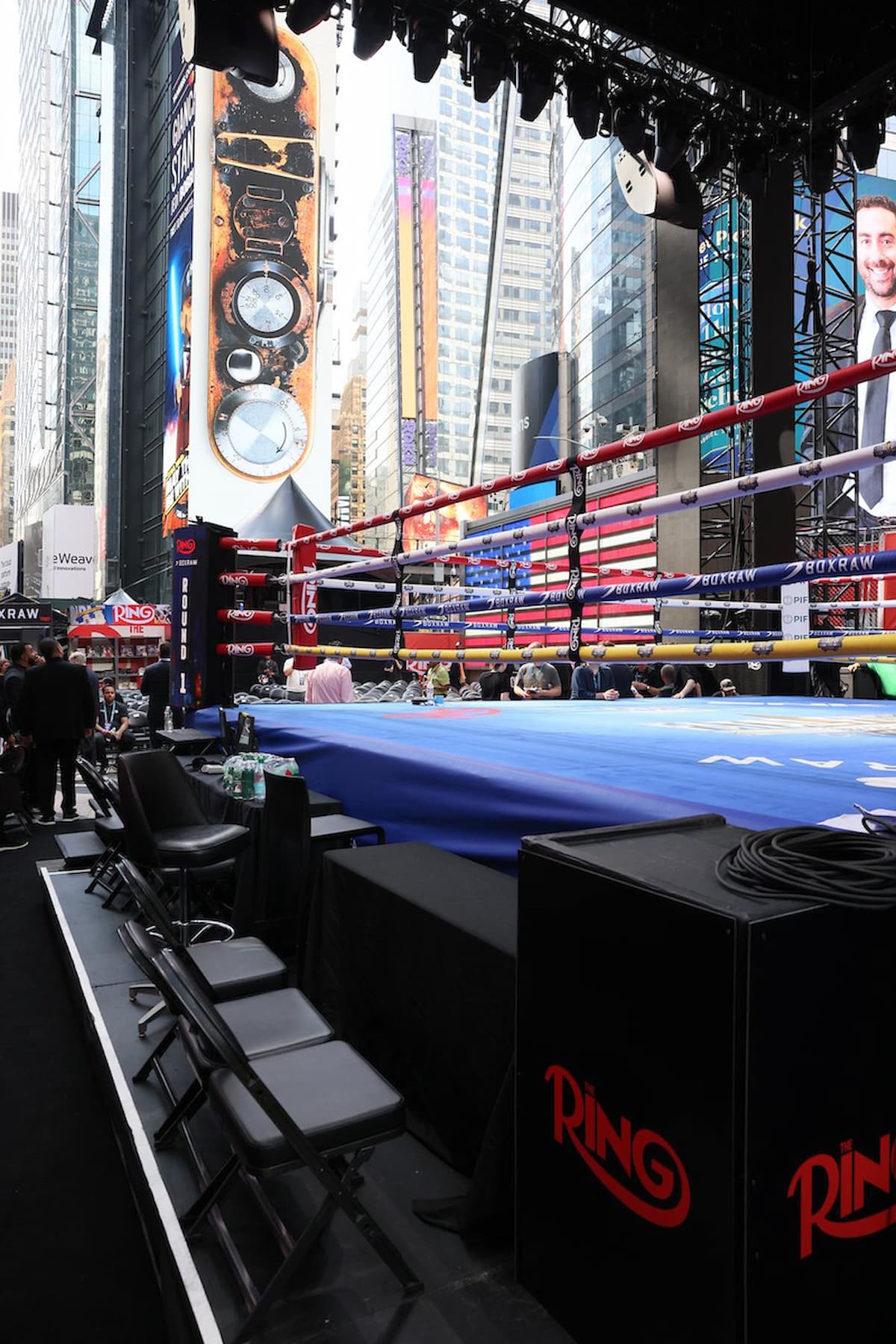 Boxing ring set up in Times Square in New York City