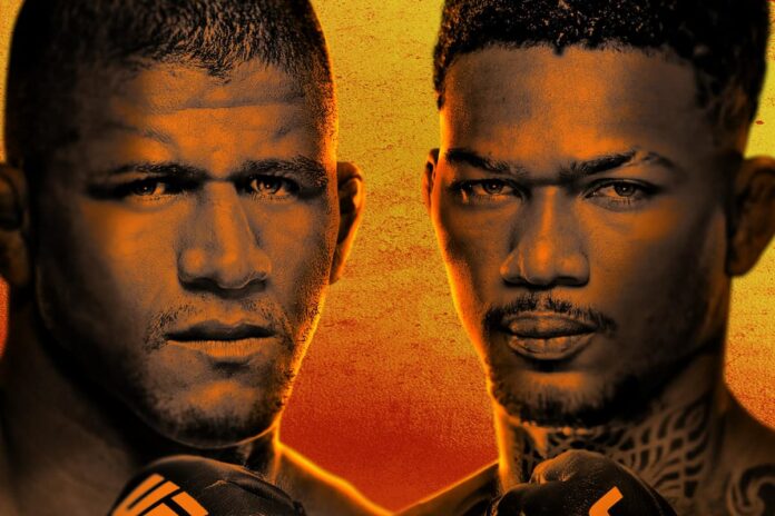 Image featuring the faces of Gilbert Burns and Michael Morales, promoting their MMA bout at UFC Vegas 106
