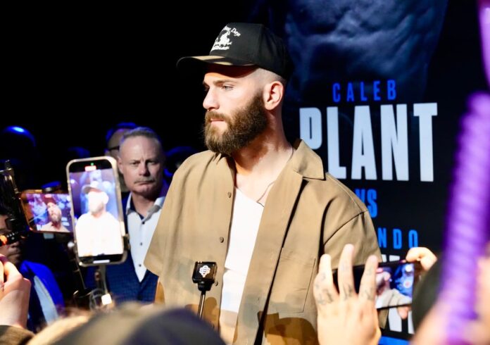 Caleb Plant at the press conference ahead of his boxing bout against Armando Resendiz