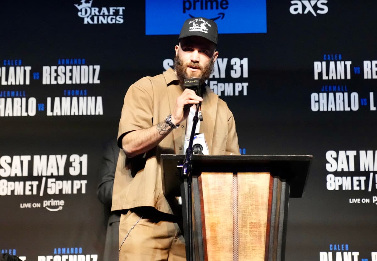 Caleb Plant at the press conference ahead of his boxing bout against Armando Resendiz