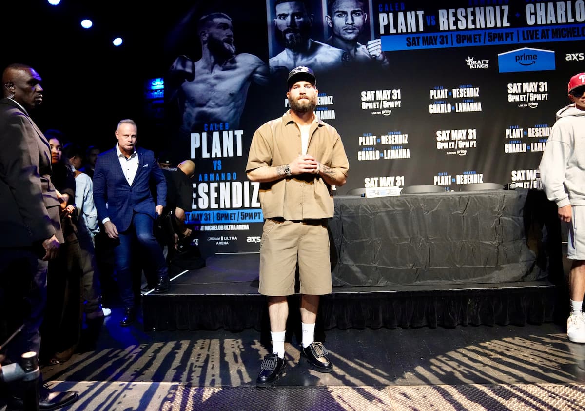 Caleb Plant at the press conference ahead of his boxing bout against Armando Resendiz