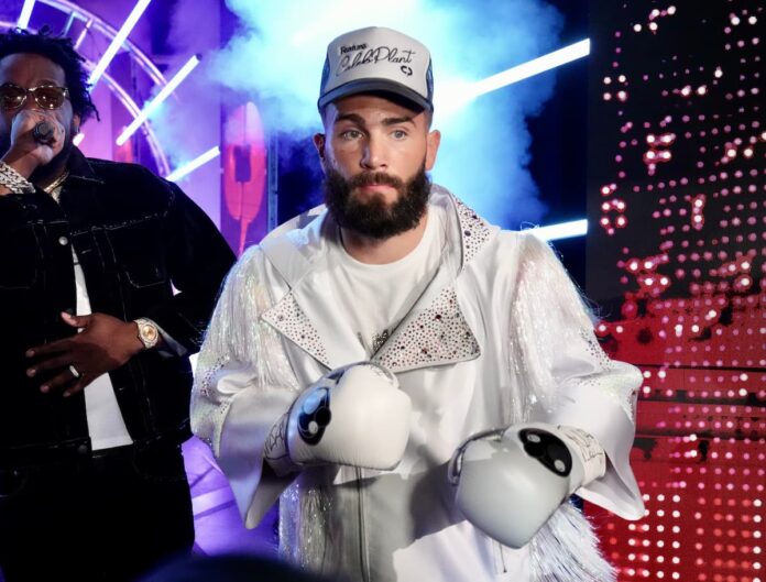 Caleb Plant walking toward the boxing ring before his fight against Canelo Alvarez in Las Vegas