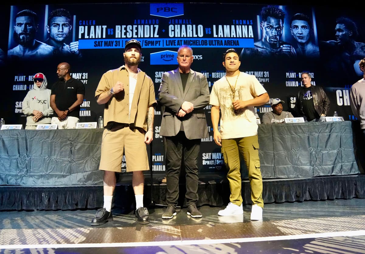 Caleb Plant and Armando Resendiz at the press conference ahead of their boxing bout