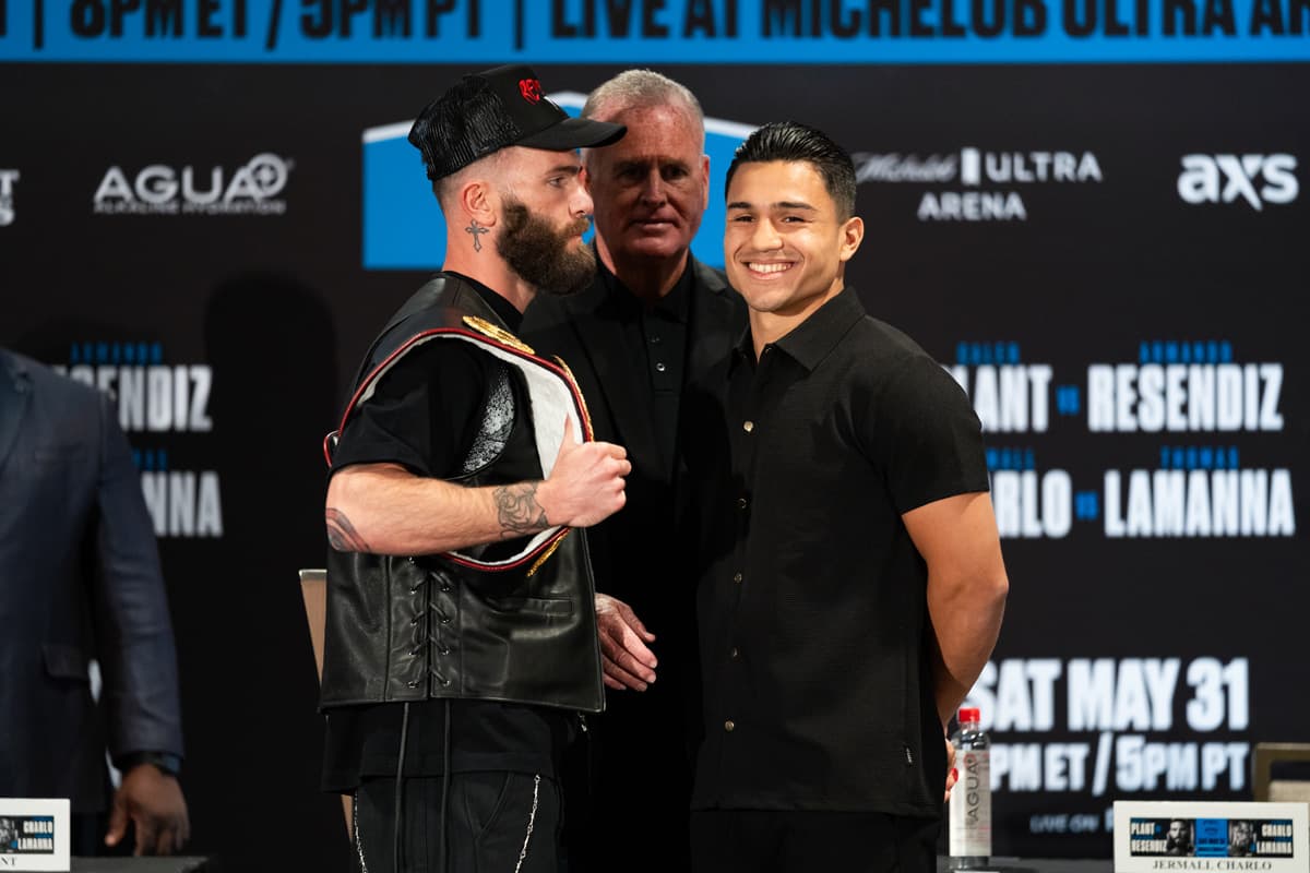 Caleb Plant and Armando Resendiz during the press conference ahead of their bout in Las Vegas
