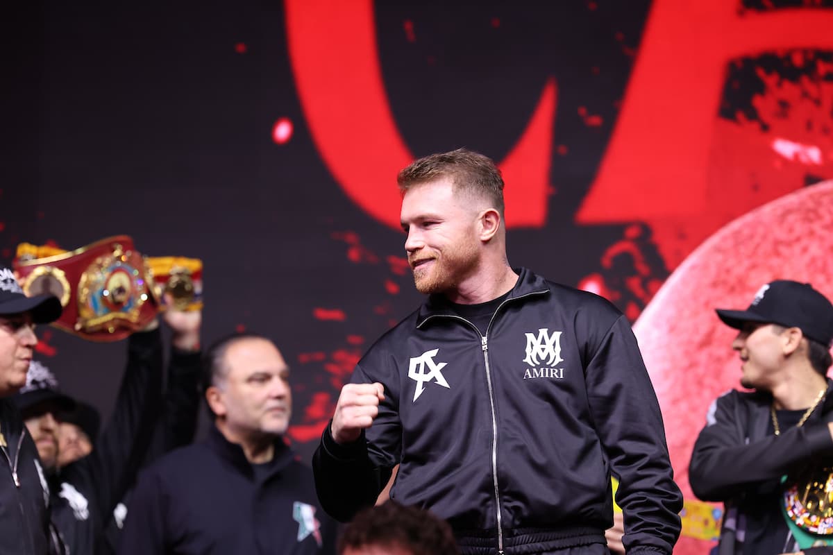Canelo Alvarez at the weigh-in ahead of his bout against William Scull in Riyadh, Saudi Arabia