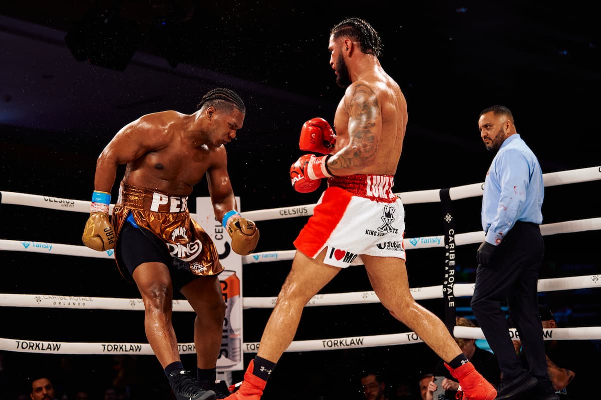 Cesar Navarro knocks down Dainier Pero during their bout headlining Most Valuable Prospects 12 in Orlando, Florida