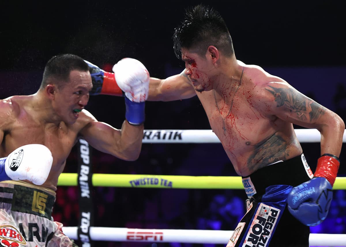 Charly Suarez and Emanuel Navarrete during their boxing bout at Pechanga Arena San Diego