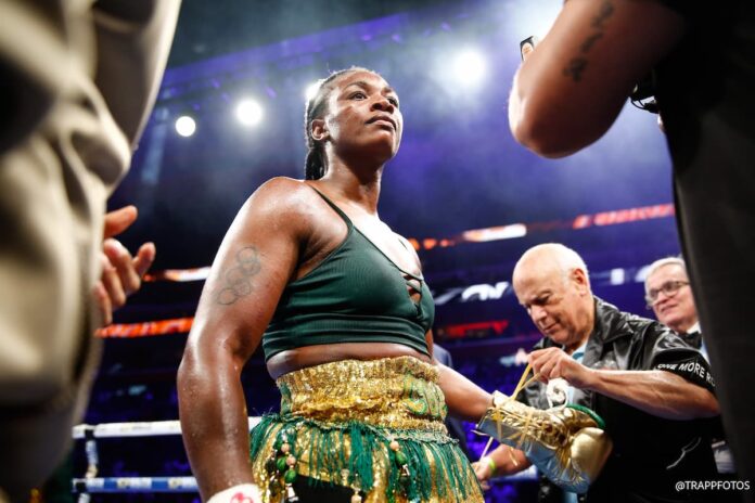 Claressa Shields during her boxing bout against Maricela Cornejo at Little Caesars Arena in Detroit