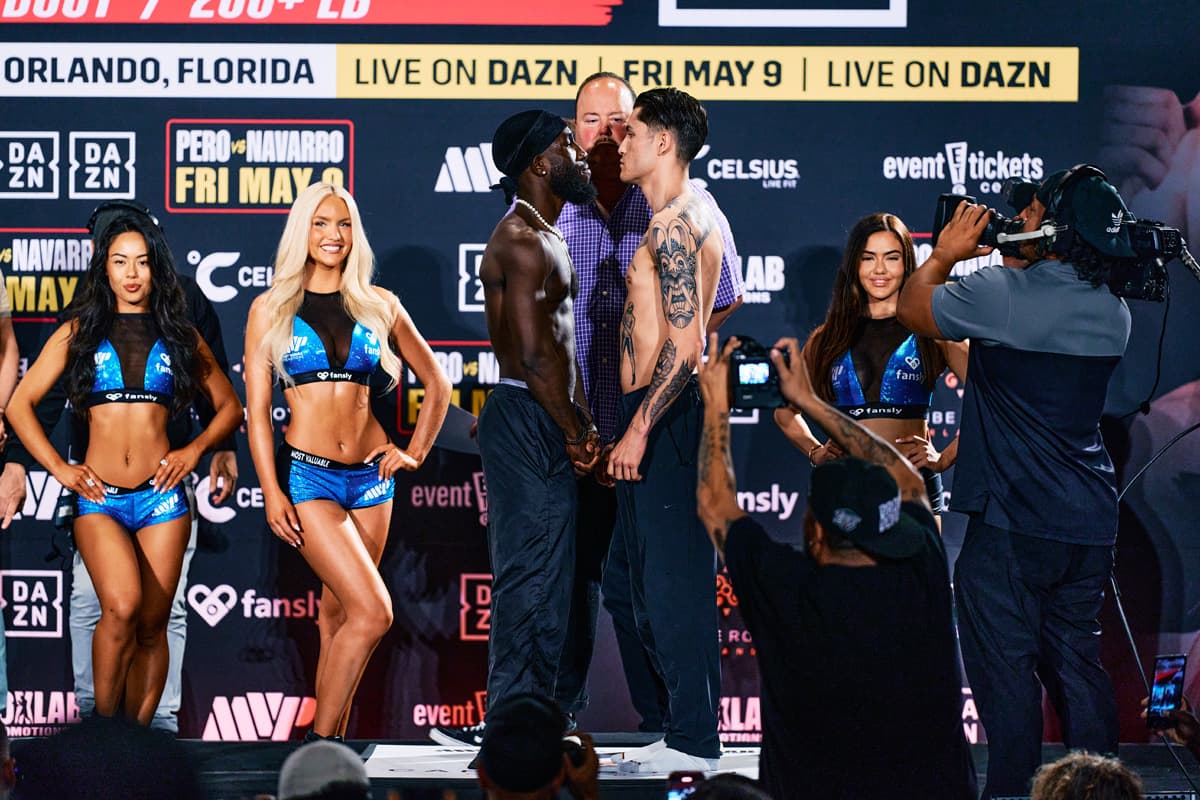 Corey Marksman and Tayden Beltran face off at the MVP 12 weigh-in ahead of their bout in Orlando