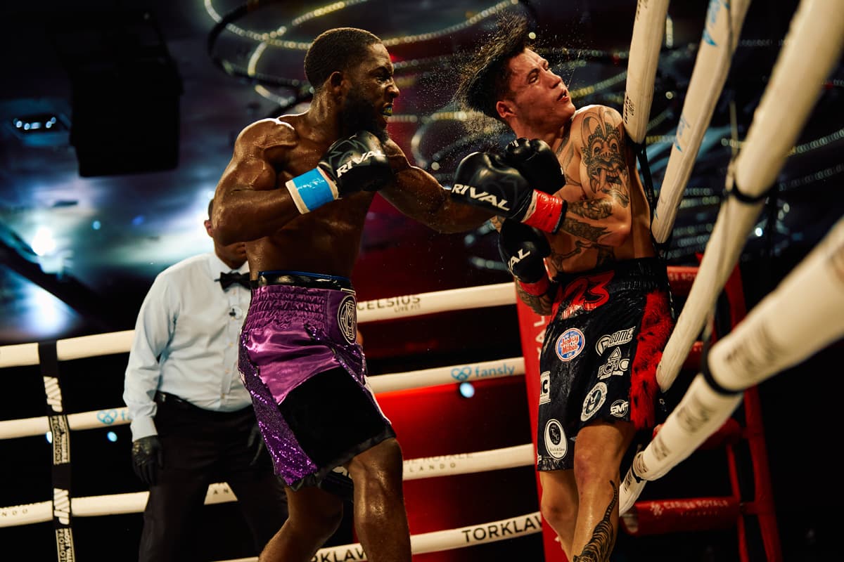 Corey Marksman dominates Tayden Beltran in their boxing bout during Most Valuable Prospects 12 in Orlando, Florida