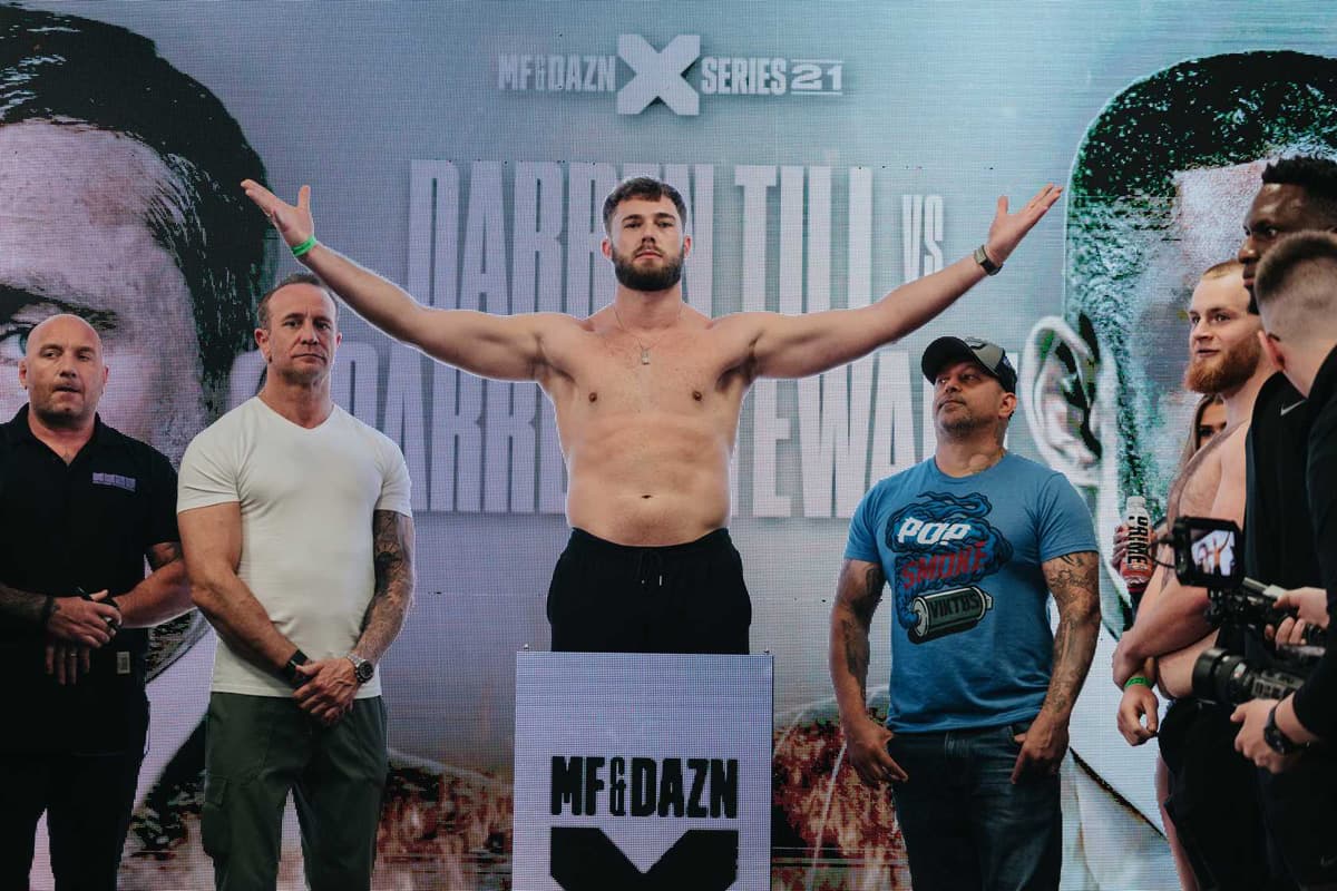 Curtis Pritchard during the Misfits Boxing 21 weigh-in in Derby, England