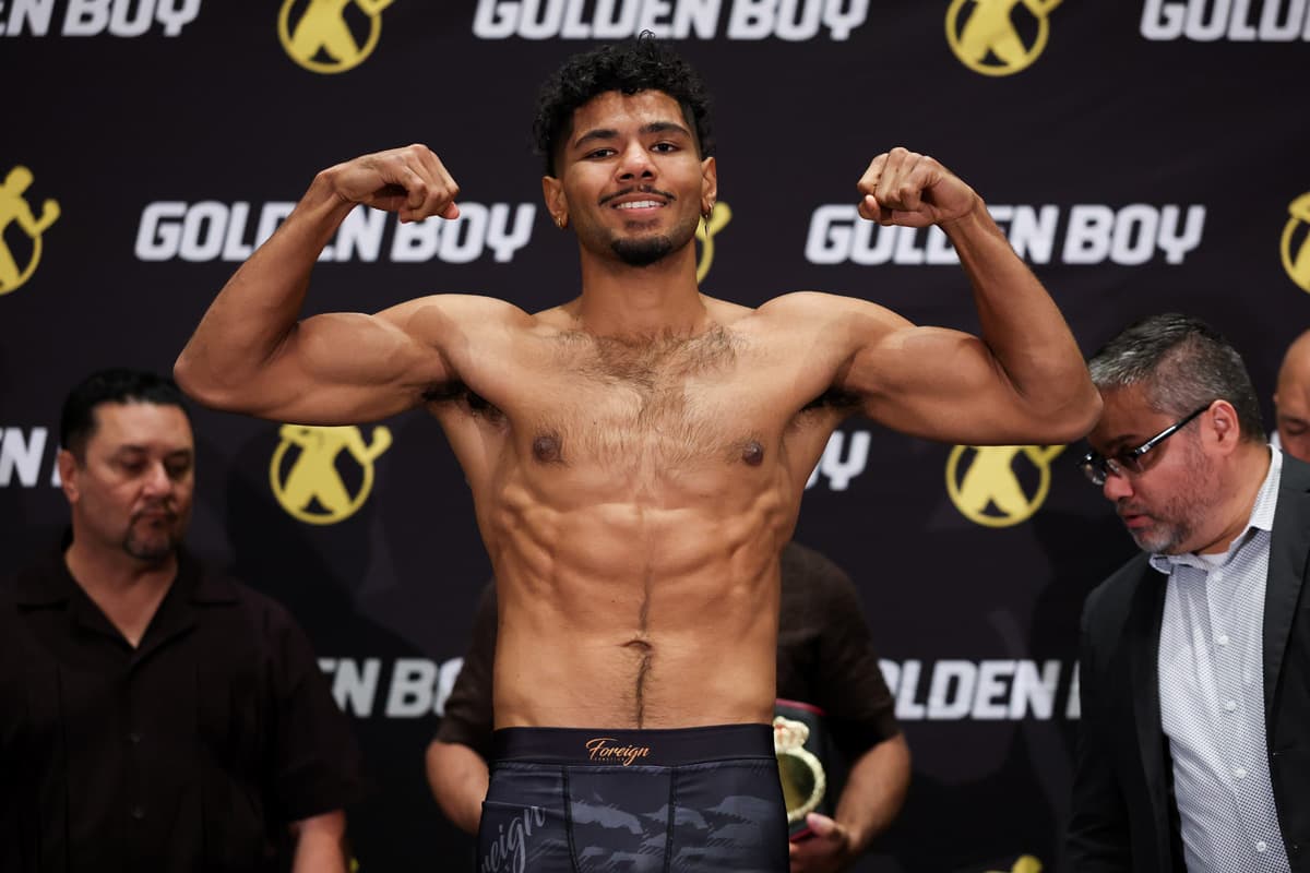 Darius Fulghum during the weigh-in ahead of his boxing bout against Bektemir Melikuziev in Las Vegas