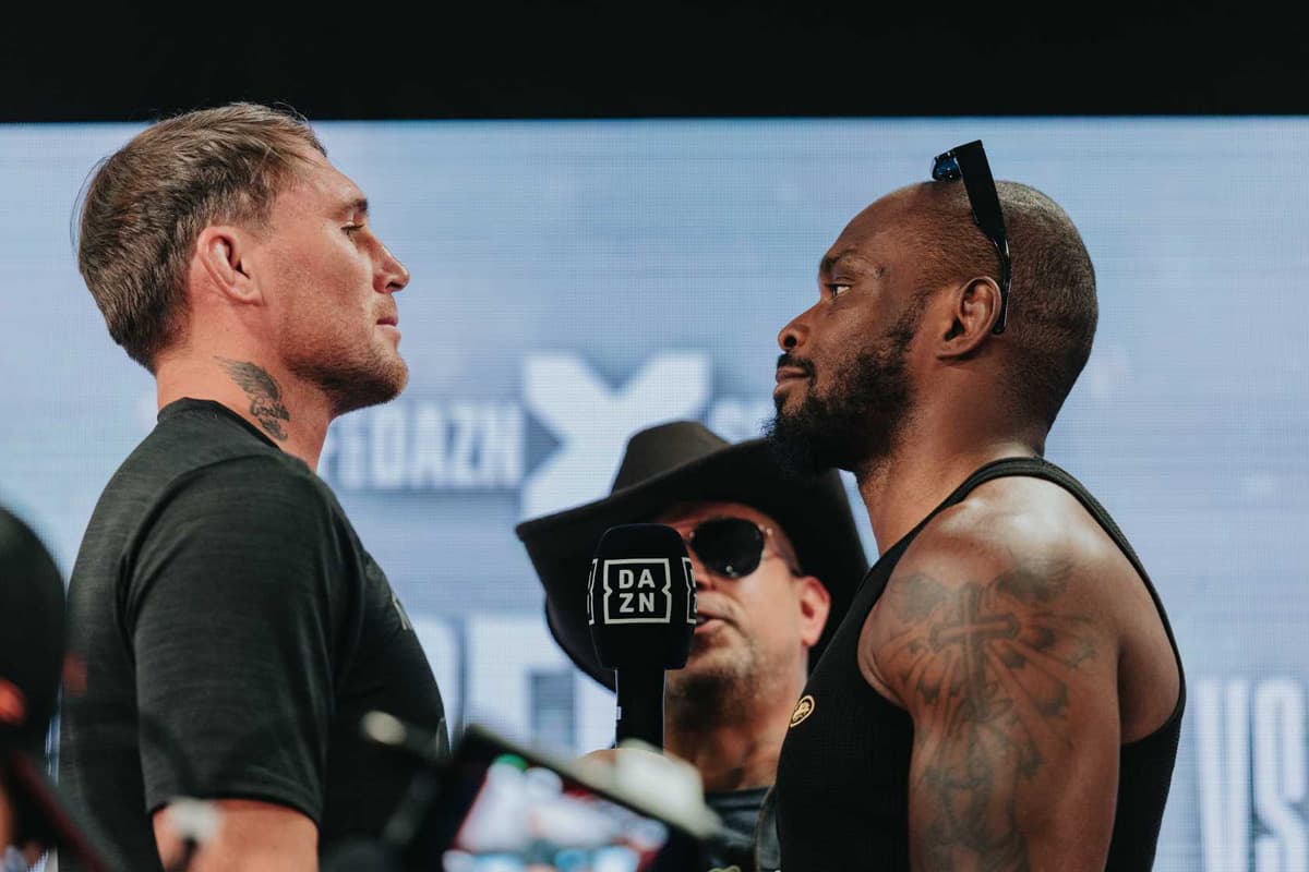Darren Till and Darren Stewart come face-to-face during the Misfits Boxing 21 press conference in Derby, England