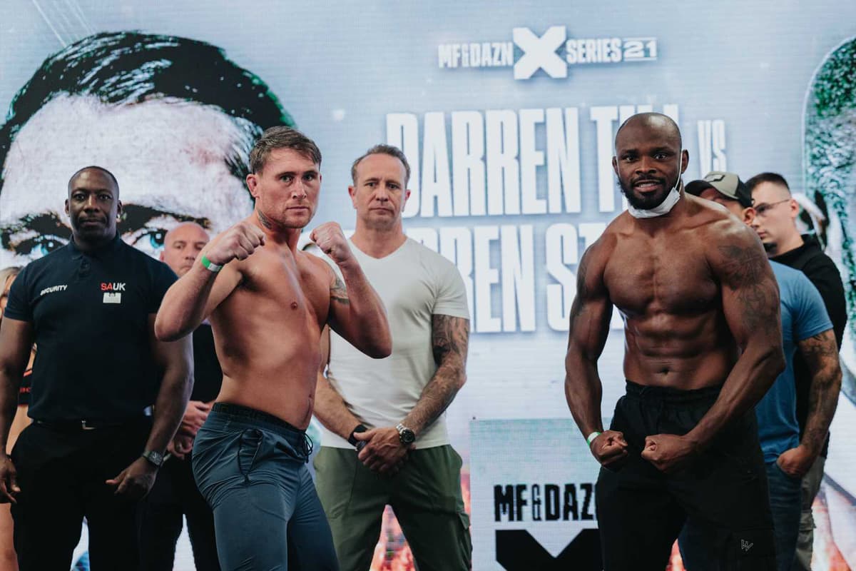 Darren Till and Darren Stewart during the Misfits Boxing 21 weigh-in in Derby, England