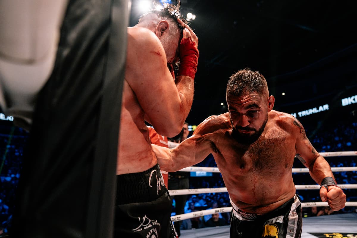 Dominico Salas punches Jeremiah Truhlar during their bout at BKFC 74 Salt Lake City