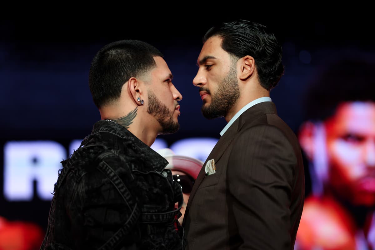 Edgar Berlanga and Hamzah Sheeraz come face-to-face during the press conference ahead of their bout in New York