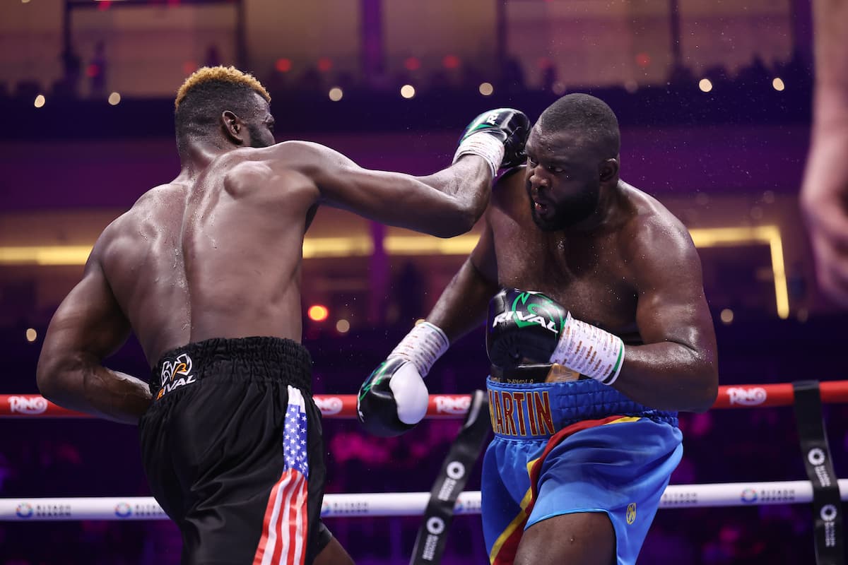 Efe Ajagba throws a punch during his bout against Martin Bakole