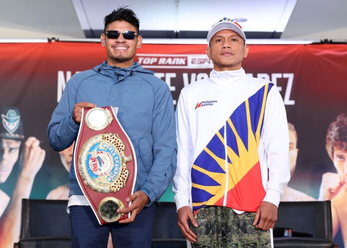 Emanuel Navarrete and Charly Suarez at the press conference ahead of their bout at Pechanga Arena San Diego