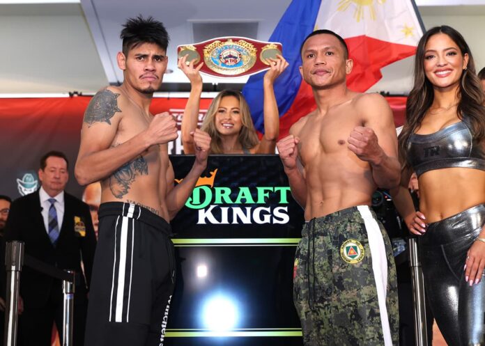 Emanuel Navarrete and Charly Suarez at the weigh-in ahead of their boxing bout