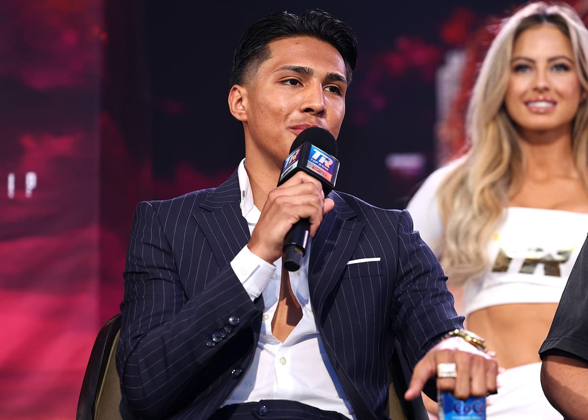 Emiliano Vargas at the press conference ahead of his bout against Juan Leon