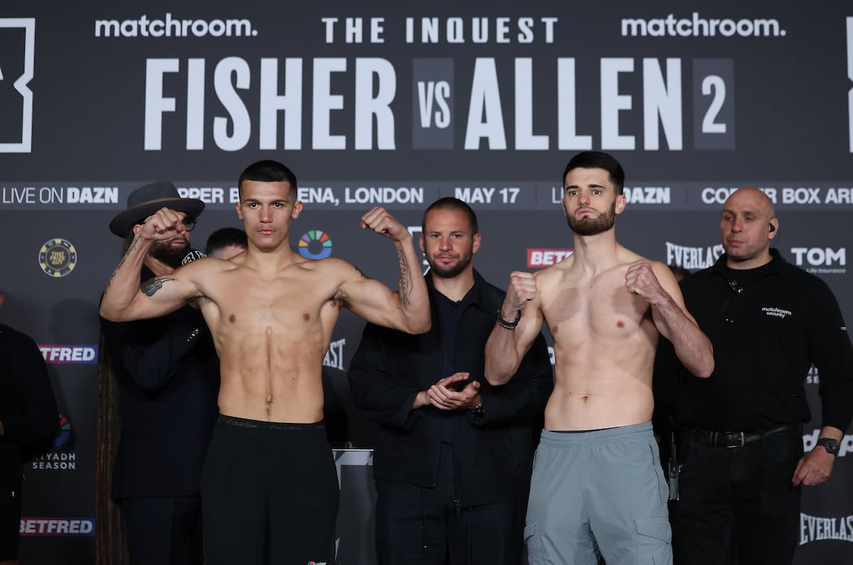 Emmanuel Buttigieg and Novak Radulovic during the weigh-in ahead of their bout in London