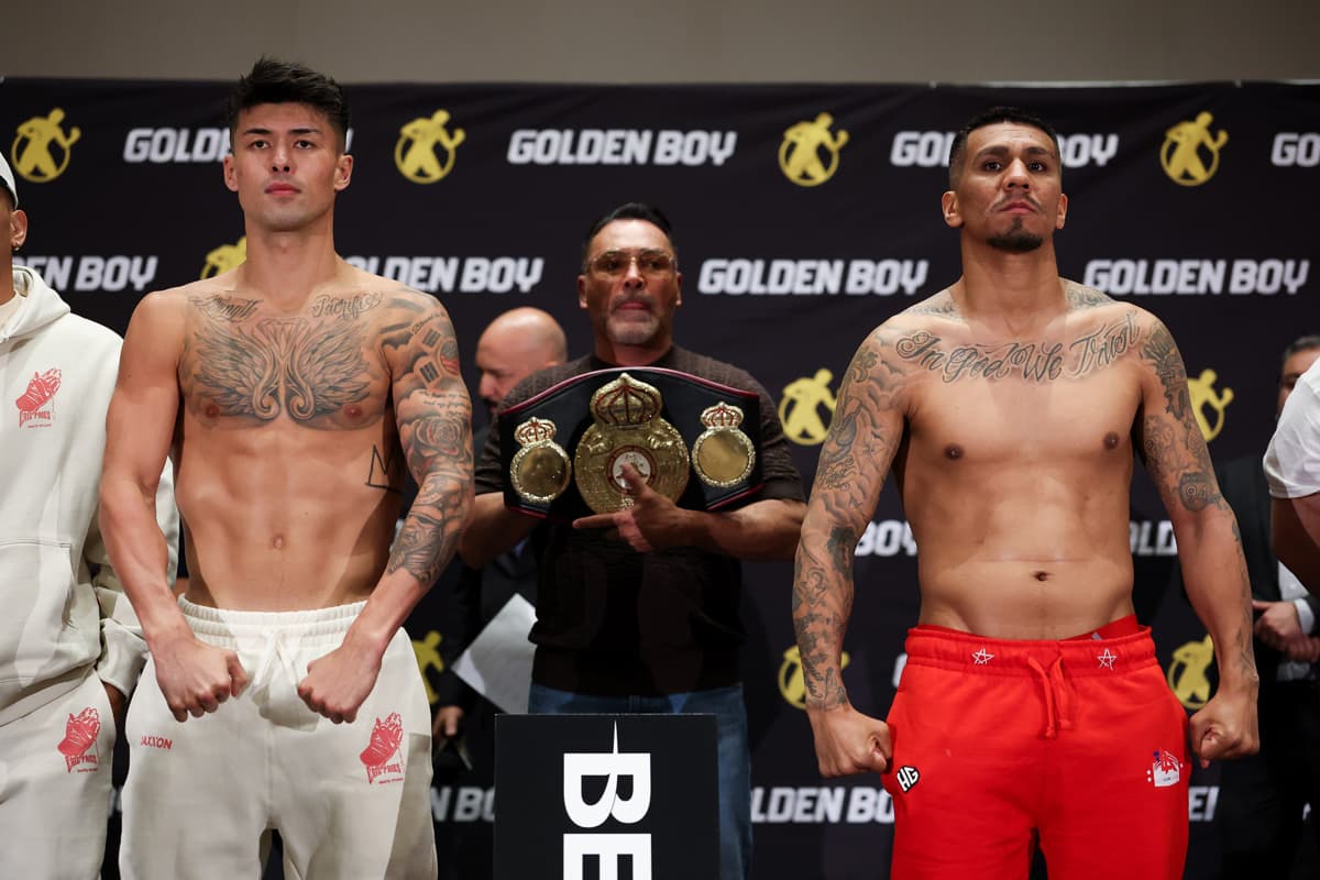 Eric Priest and Luis Arias during the weigh-in ahead of their boxing bout in Las Vegas