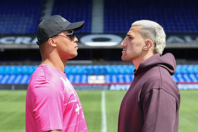 Fabio Wardley and Justis Huni come face-to-face at Portman Road Stadium in Ipswich, England