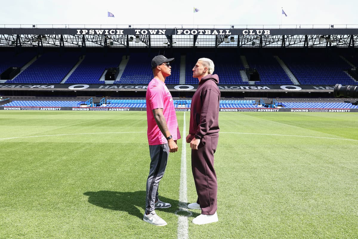 Fabio Wardley and Justis Huni come face-to-face at Portman Road Stadium in Ipswich, England