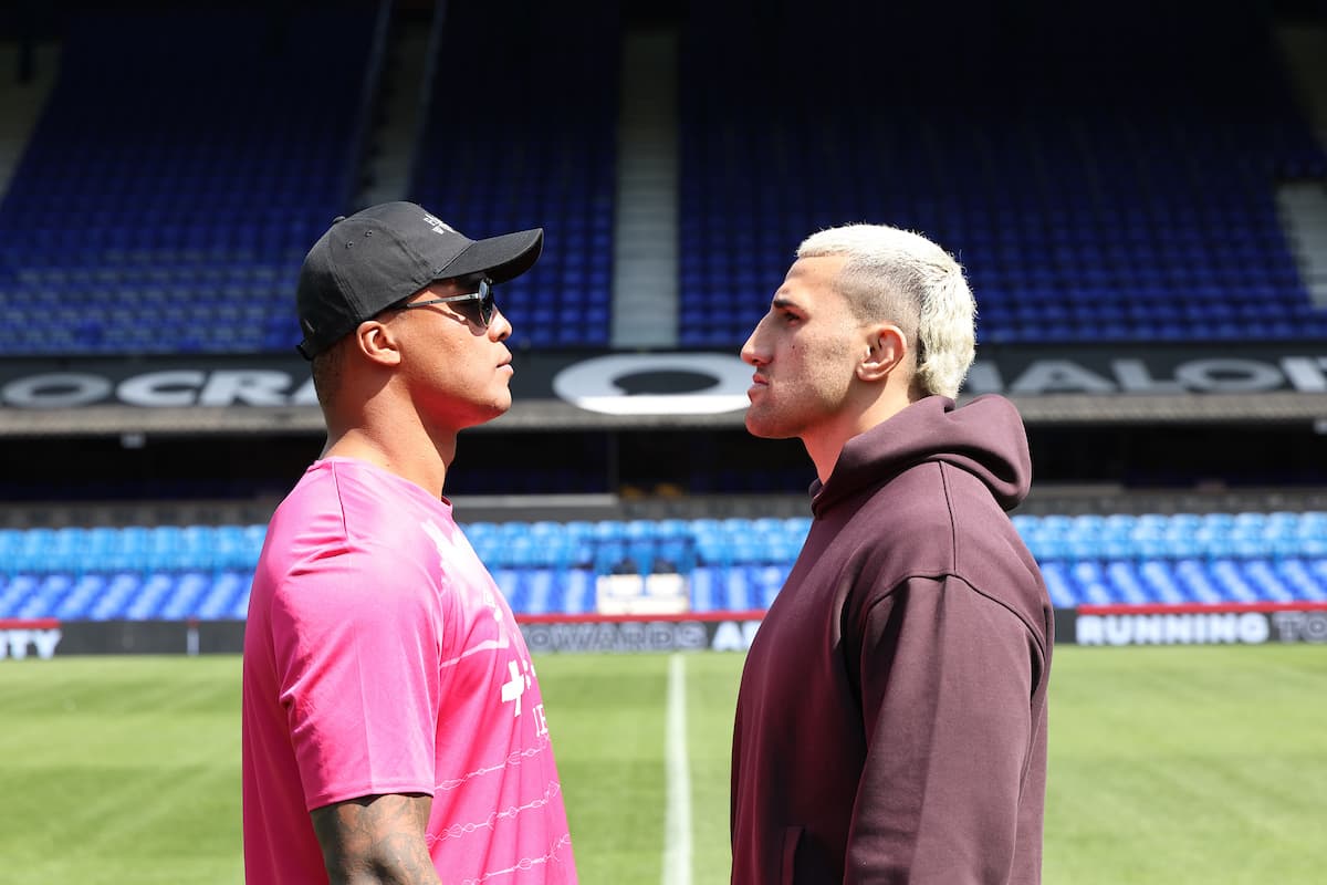 Fabio Wardley and Justis Huni come face-to-face at Portman Road Stadium in Ipswich, England