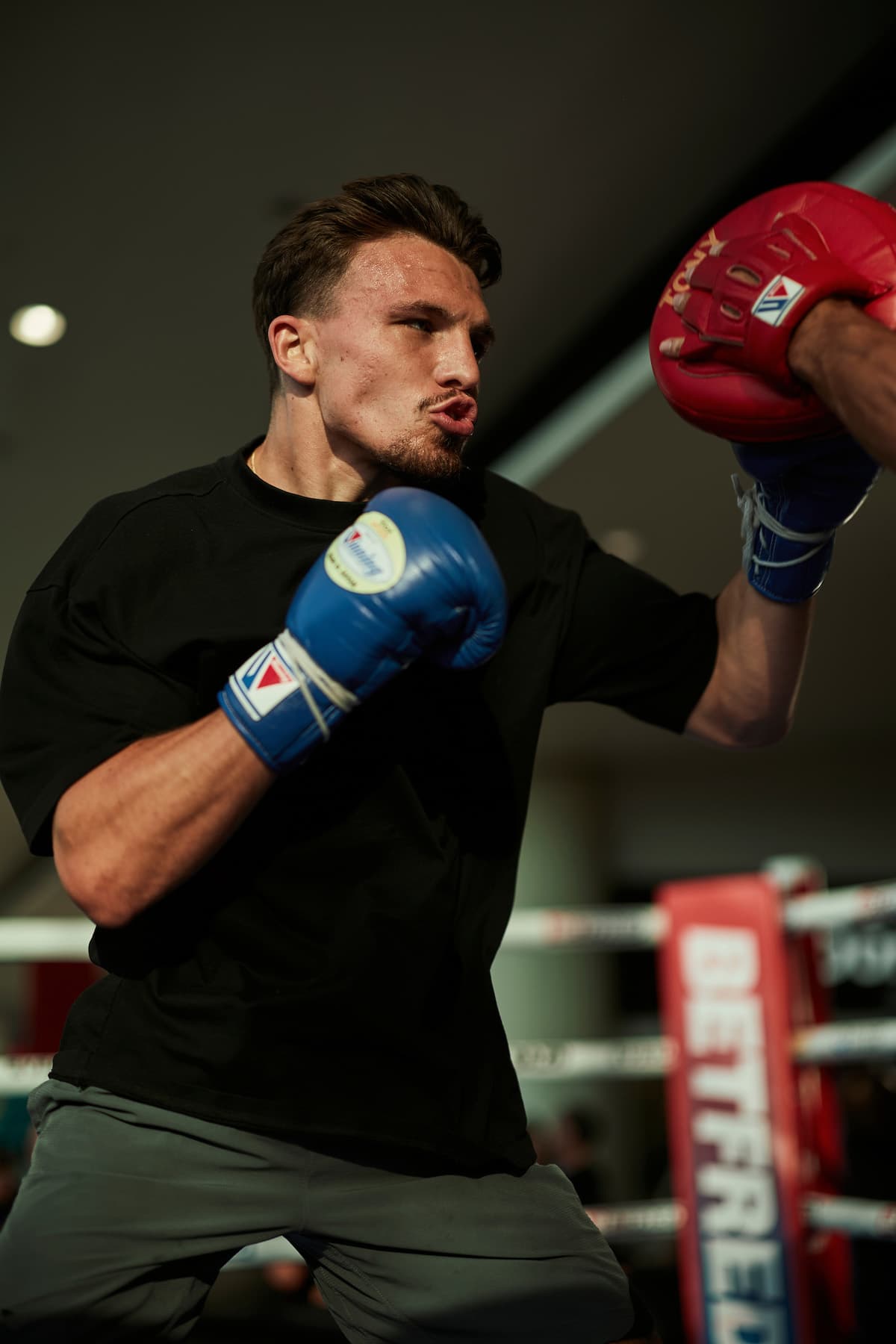 George Liddard during a public workout in Romford, England ahead of his boxing bout against Aaron Sutton