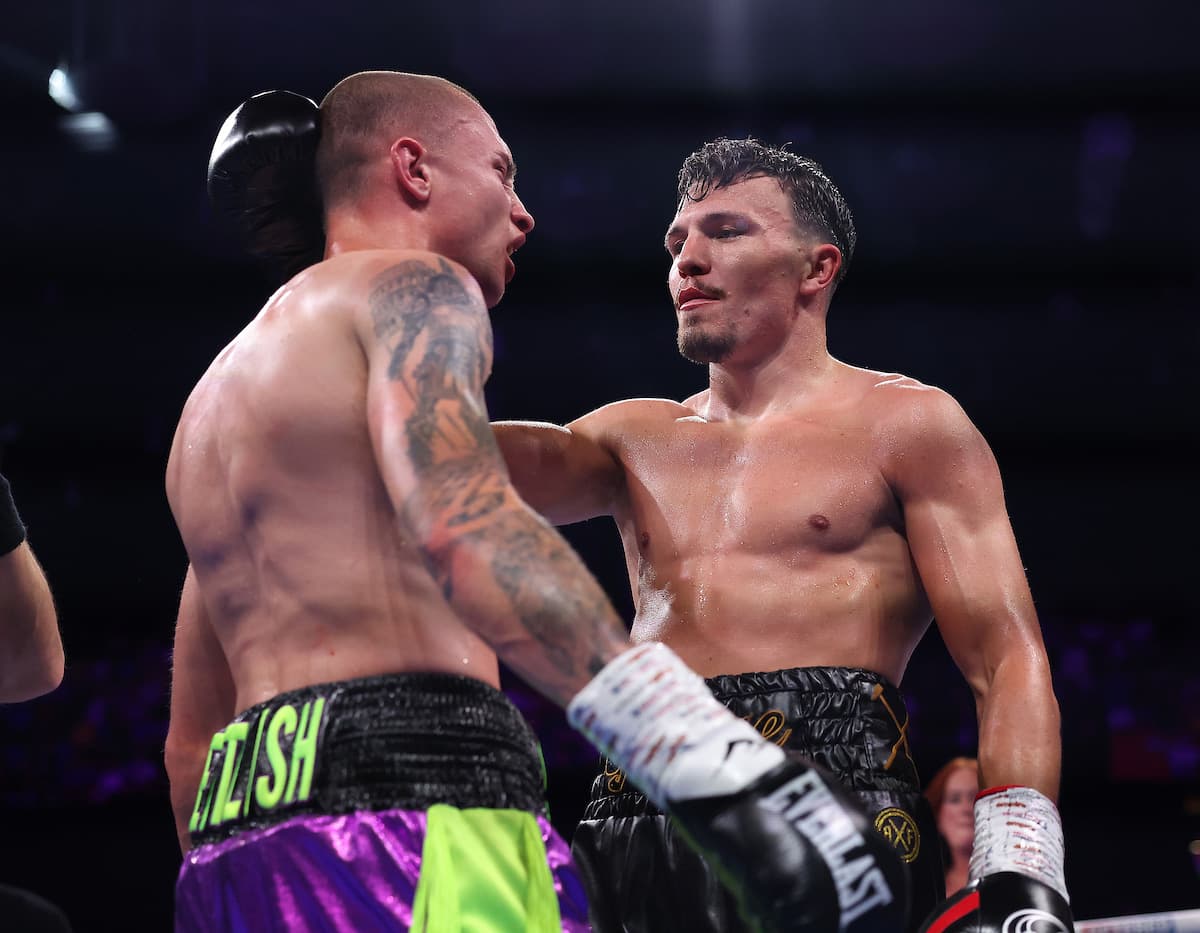 George Liddard and Aaron Sutton during their boxing bout in London