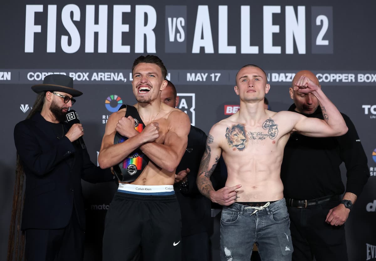 George Liddard and Aaron Sutton during the weigh-in ahead of their bout in London
