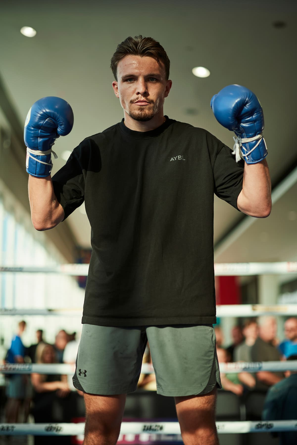 George Liddard during a public workout in Romford, England ahead of his boxing bout against Aaron Sutton