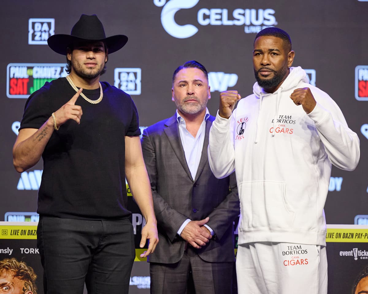 Gilberto Ramirez and Yuniel Dorticos during the press conference in Los Angeles