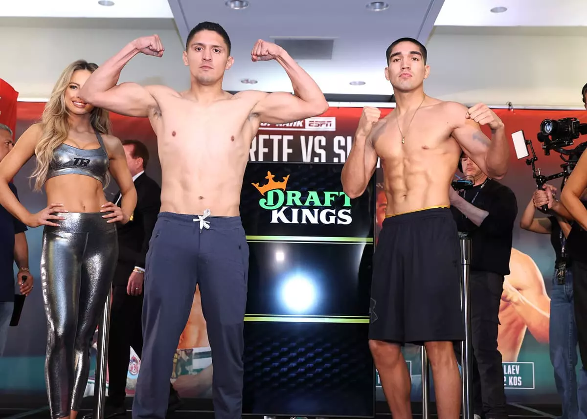 Giovani Santillan and Angel Beltran at the weigh-in ahead of their bout