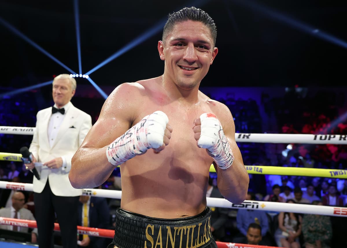 Giovani Santillan after his victory over Angel Beltran in their boxing bout