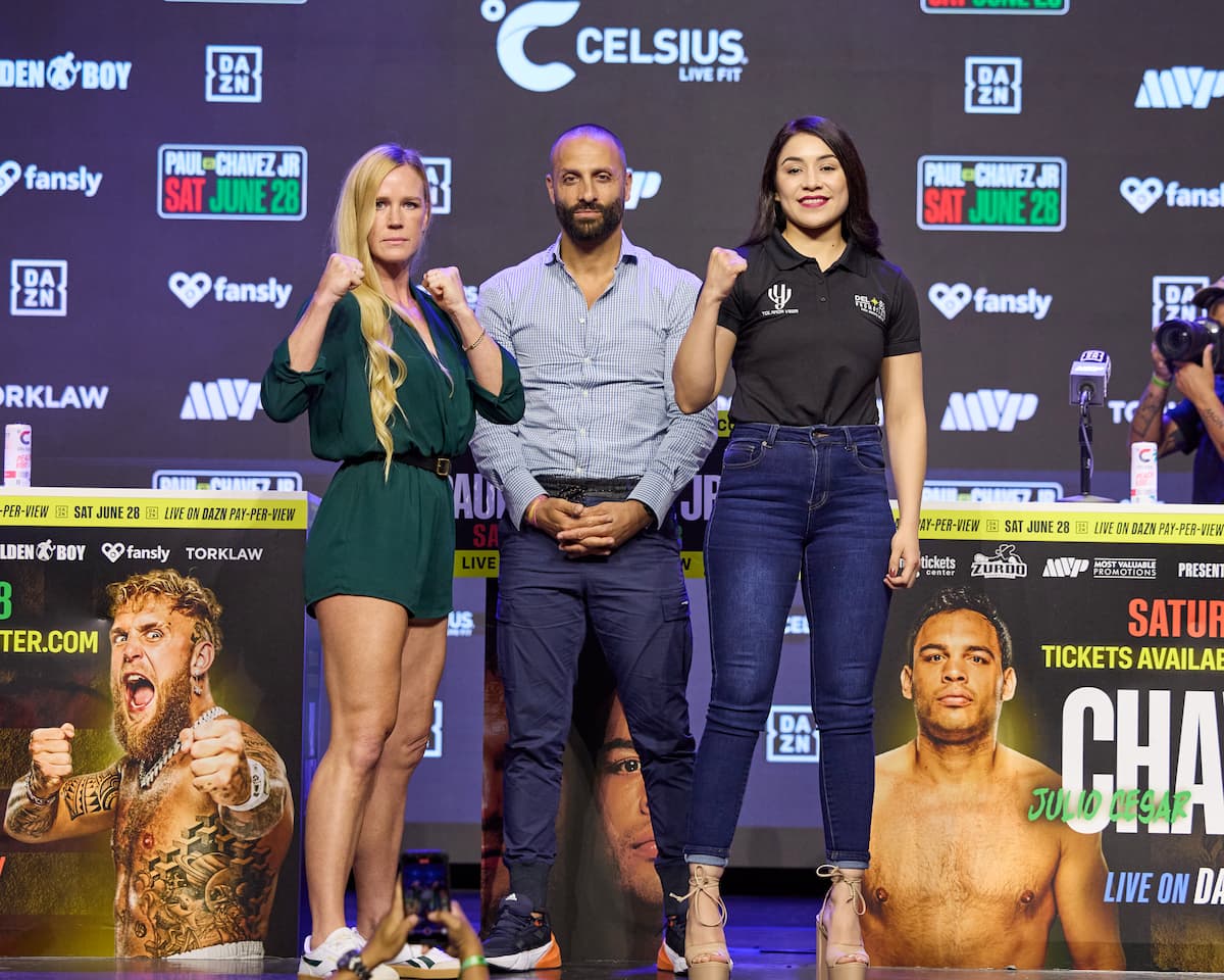Holly Holm and Yolanda Vega Ochoa during the press conference in Los Angeles ahead of their bout