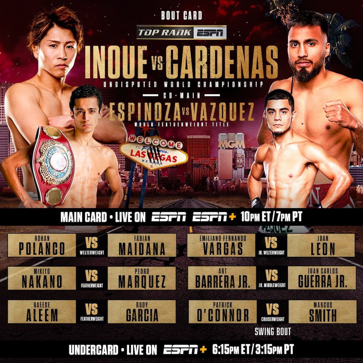 Inoue against Cardenas Fight Card