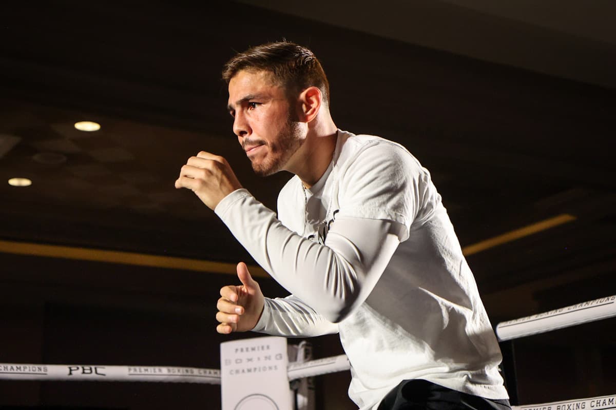 Isaac Lucero during a media workout ahead of his boxing bout in Las Vegas