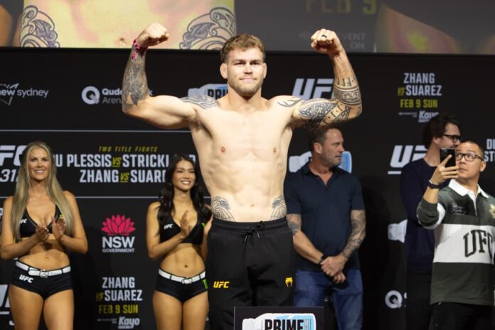 Jake Matthews during the UFC 312 ceremonial weigh-in ahead of his bout against Francisco Prado in Sydney