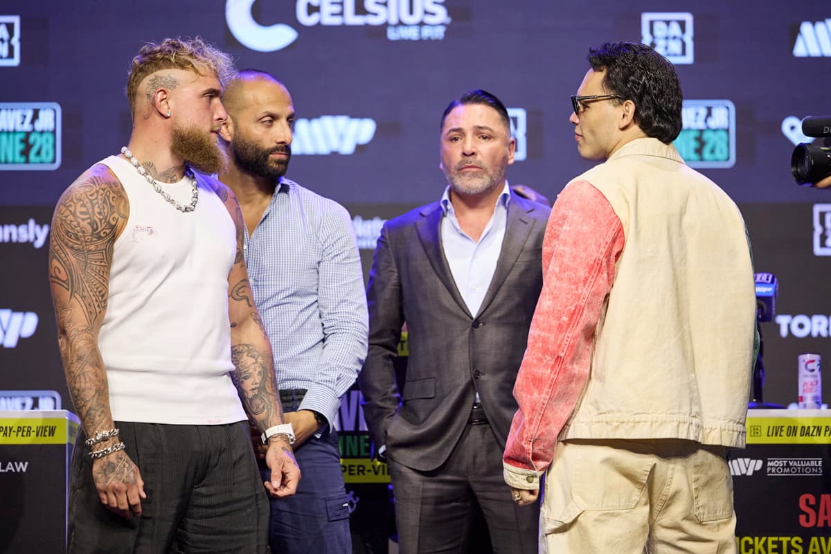 Jake Paul and Julio Cesar Chavez Jr come face-to-face during the press conference in Los Angeles