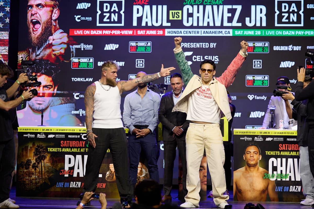 Jake Paul and Julio Cesar Chavez Jr during the press conference in Los Angeles