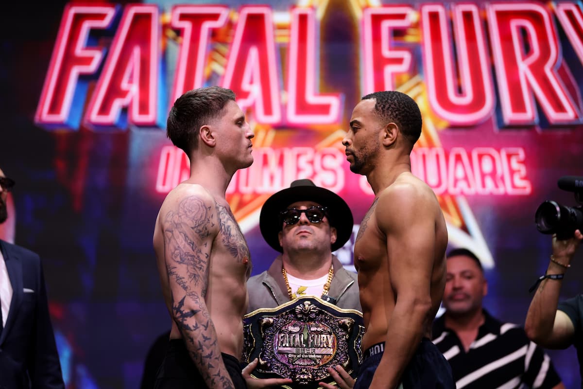Joel Allen and James Gennari face each other at the weigh-in ahead of their 'Battle of the Badges' matchup
