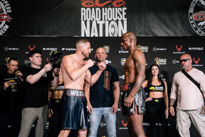 Jared Warren and Joseph Creer face each other at the BKFC Clearwater weigh-in ahead of their bare-knuckle boxing bout