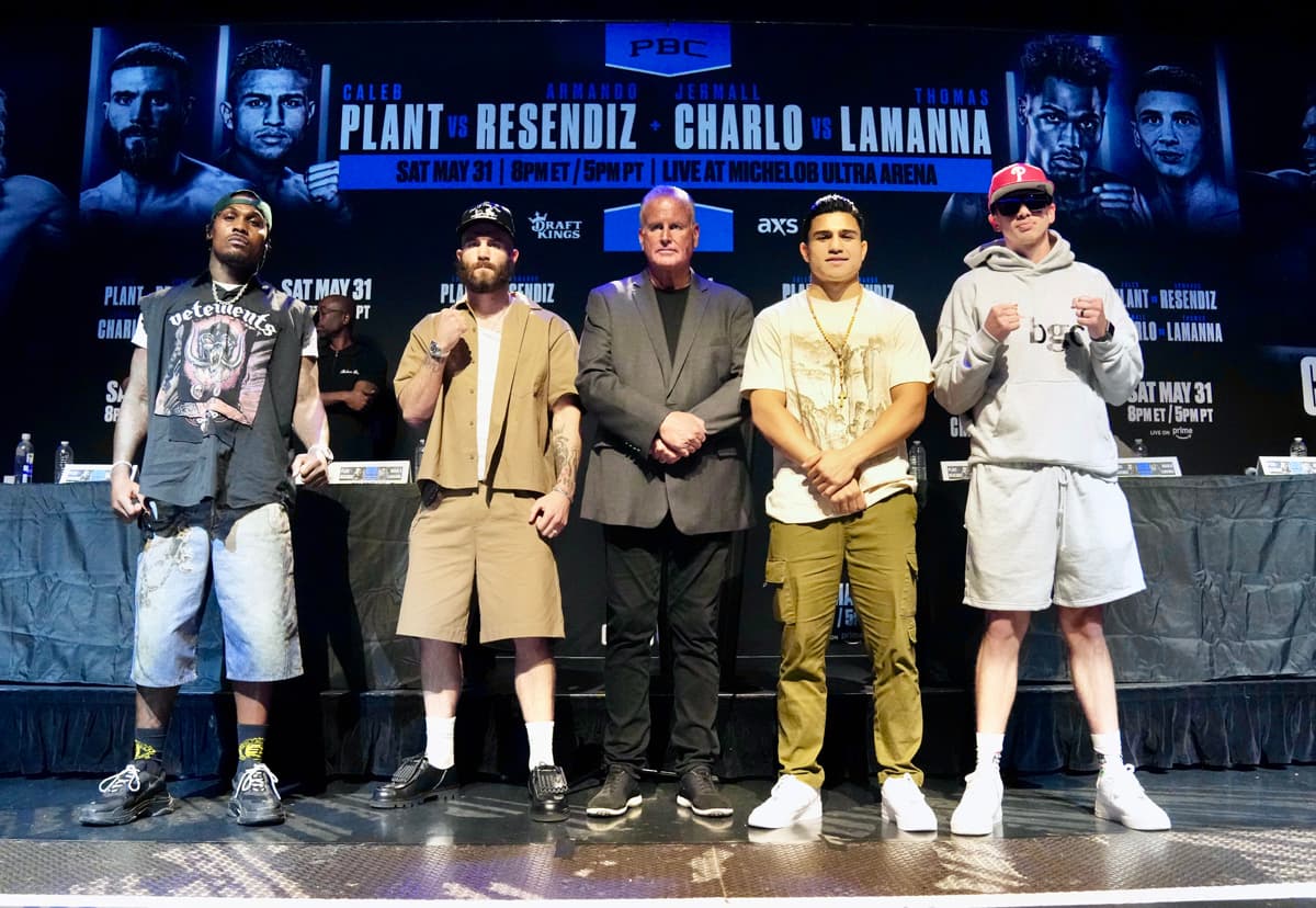 Jermall Charlo, Caleb Plant, Armando Resendiz, and Thomas LaManna at the press conference ahead of their boxing bouts