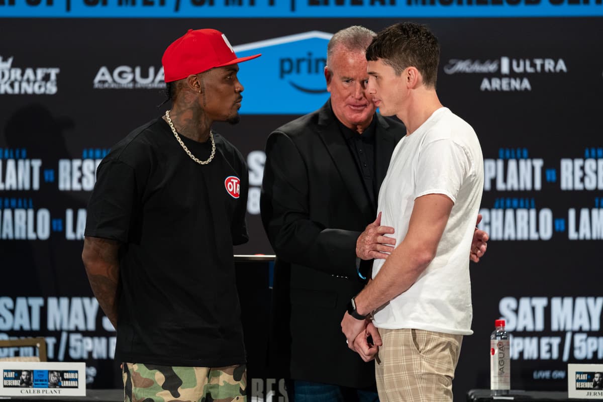 Jermall Charlo and Thomas LaManna face each other during the press conference ahead of their bout in Las Vegas