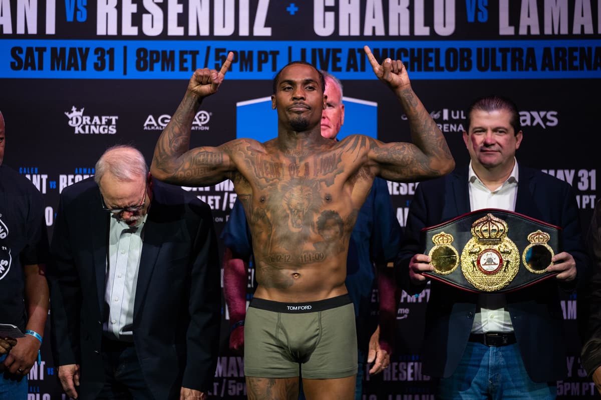 Jermall Charlo during the weigh-in ahead of his bout against Thomas LaManna in Las Vegas