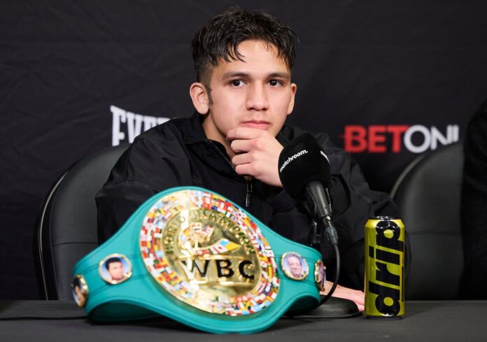 Jesse Rodriguez at a press conference after his boxing match against Pedro Guevara