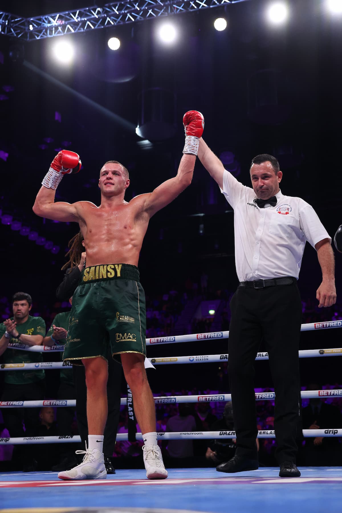 Jimmy Sains during his boxing bout against Gideon Onyenani in London